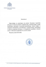 Przejście na emeryturę Ks. Abp. Andrzeja Dzięgi oraz komunikat Nuncjatury Apostolskiej w Polsce